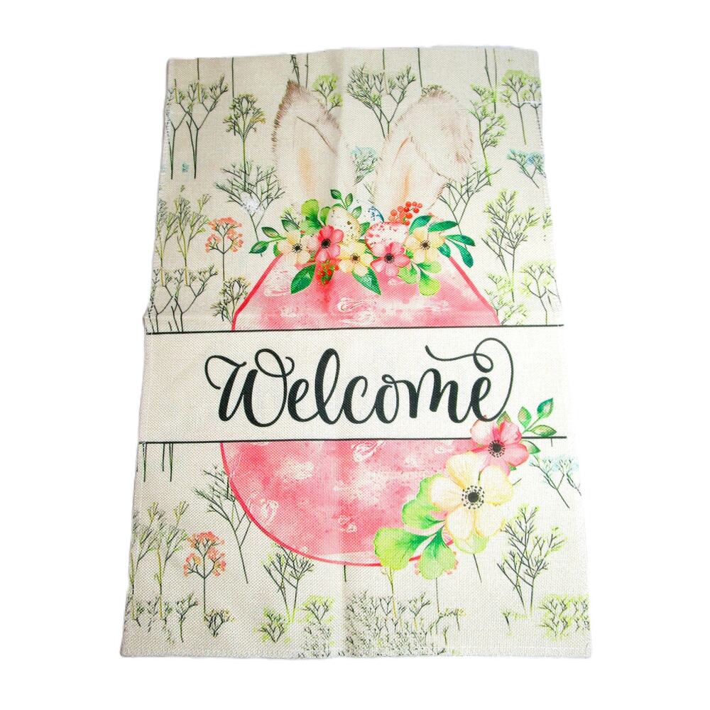Spring or Easter Welcome Garden Flag Pink Flowers Burlap Double Sided 11x17 ins